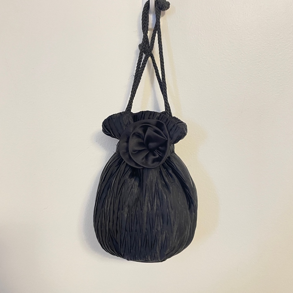 Vintage Claire’s Elegant Black Satin Drawstring Bag